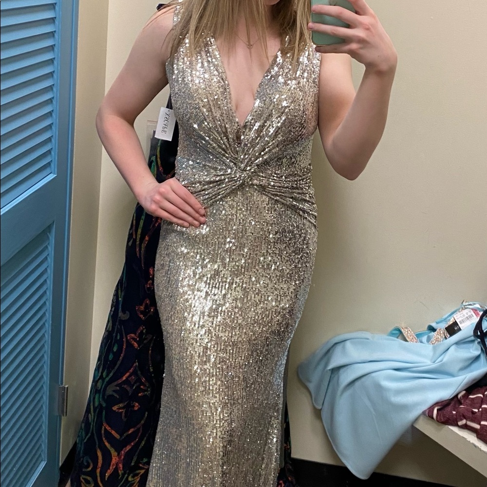 Dillard's Sequin Silver Prom Dress